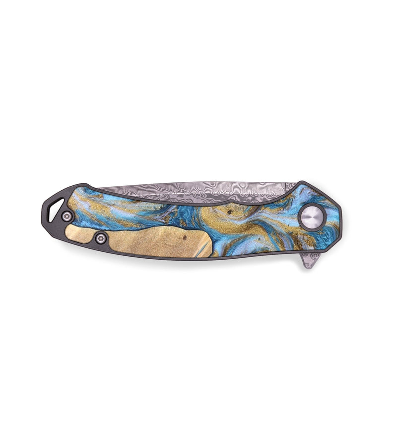 EDC Wood+Resin Pocket Knife - Abel (Teal & Gold, 665615)