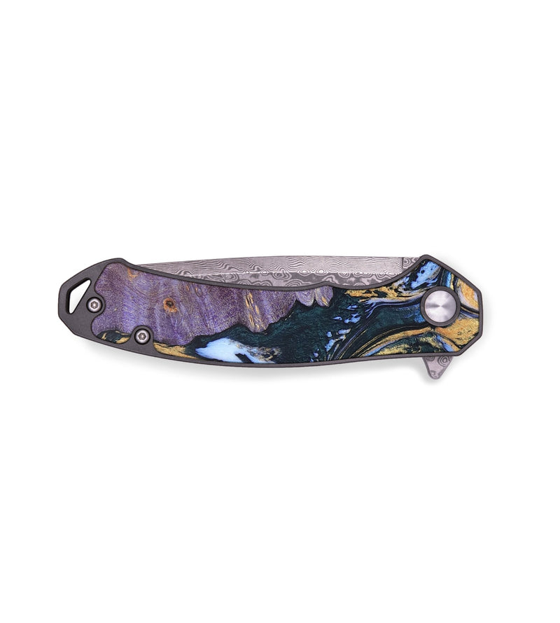 EDC Wood+Resin Pocket Knife - Bernadette (Teal & Gold, 665616)