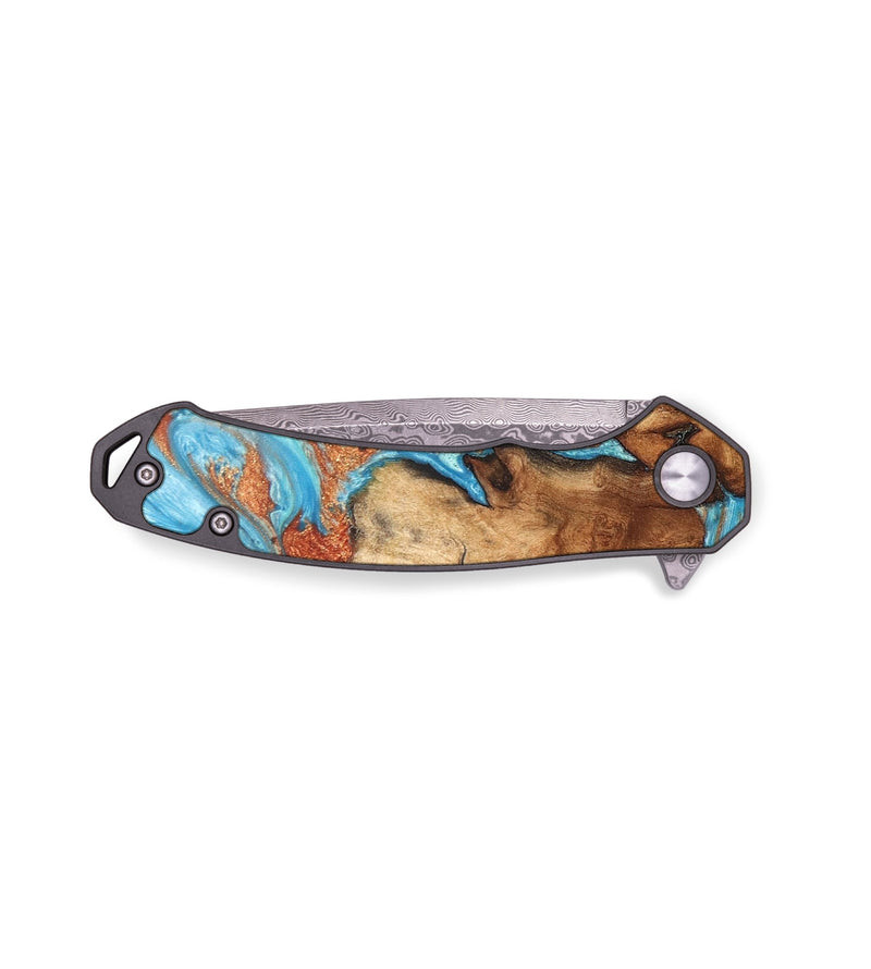 EDC Wood+Resin Pocket Knife - Bradley (Teal & Gold, 665617)