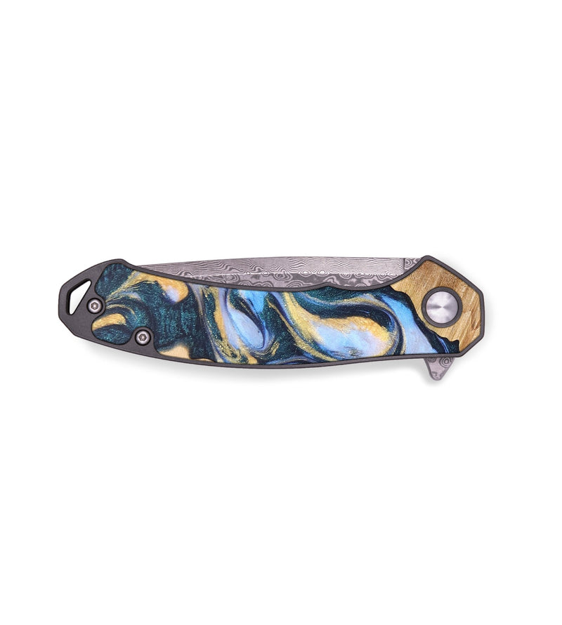 EDC Wood+Resin Pocket Knife - Raegan (Teal & Gold, 665618)