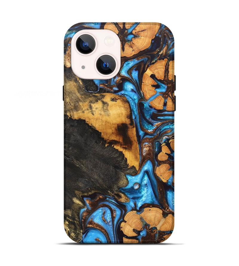 iPhone 13 Wood+Resin Live Edge Phone Case - Dale (Teal & Gold, 665692)