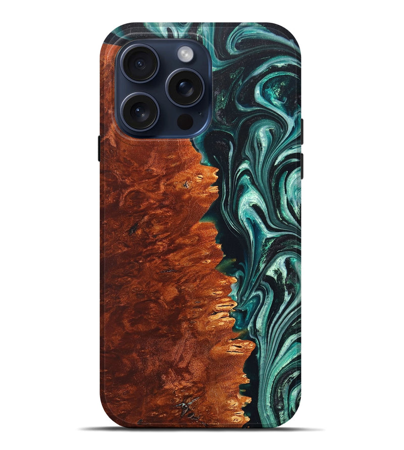 iPhone 15 Pro Max Wood+Resin Live Edge Phone Case - Salvador (Green, 665693)