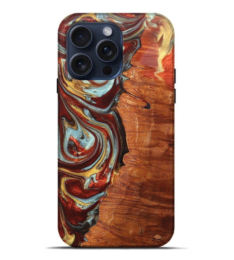 iPhone 15 Pro Max Wood+Resin Live Edge Phone Case - Nakia (Red, 665700)