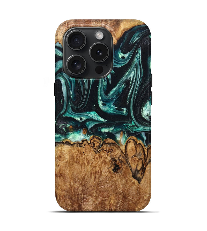 iPhone 15 Pro Wood+Resin Live Edge Phone Case - Ty (Green, 665703)