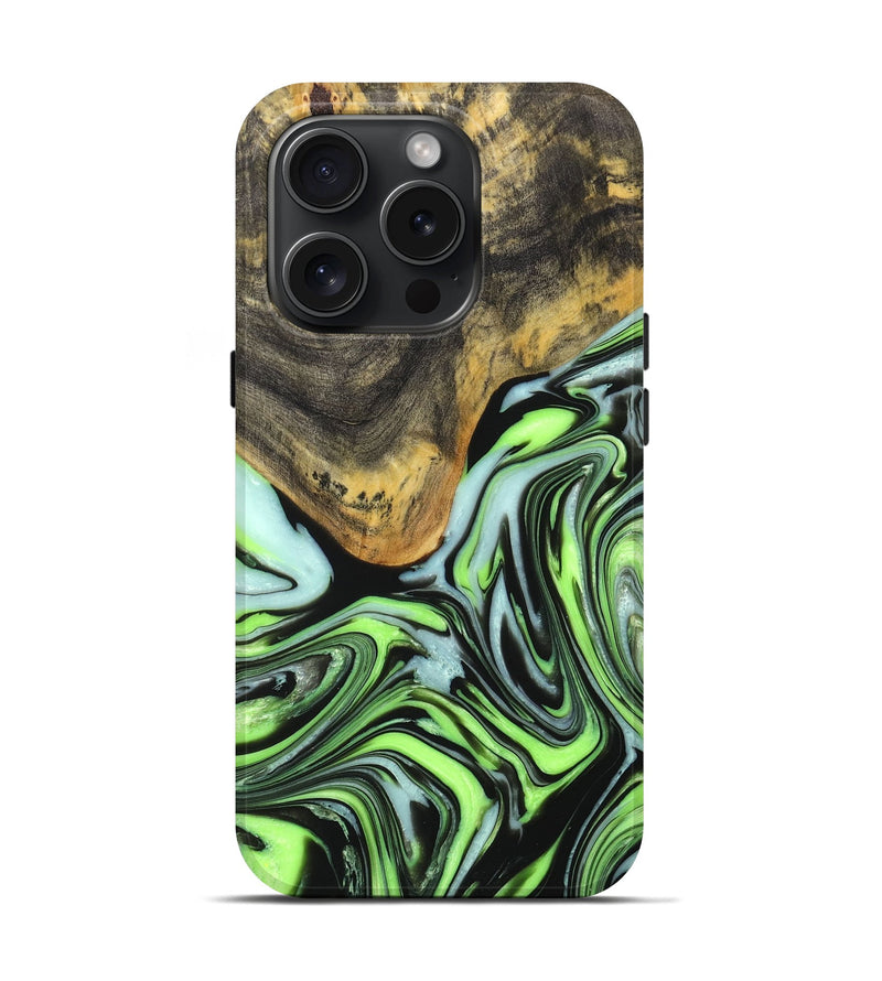 iPhone 15 Pro Wood+Resin Live Edge Phone Case - Rex (Green, 665713)