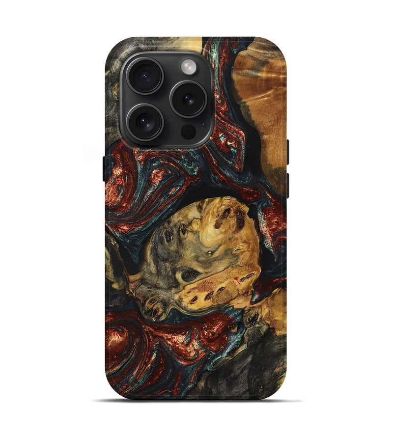 iPhone 15 Pro Wood+Resin Live Edge Phone Case - Kennedi (Green, 665715)