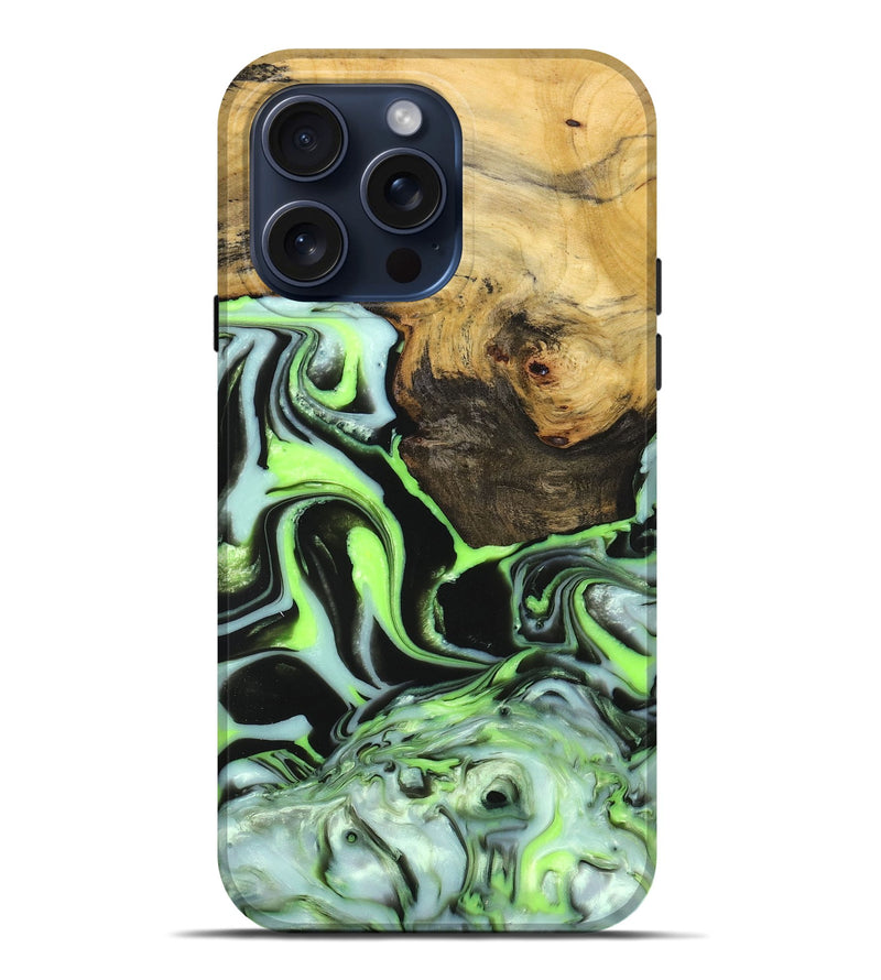iPhone 15 Pro Max Wood+Resin Live Edge Phone Case - Gia (Green, 665719)