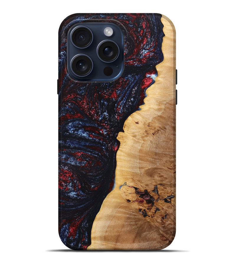 iPhone 15 Pro Max Wood+Resin Live Edge Phone Case - Dustin (Red, 665742)