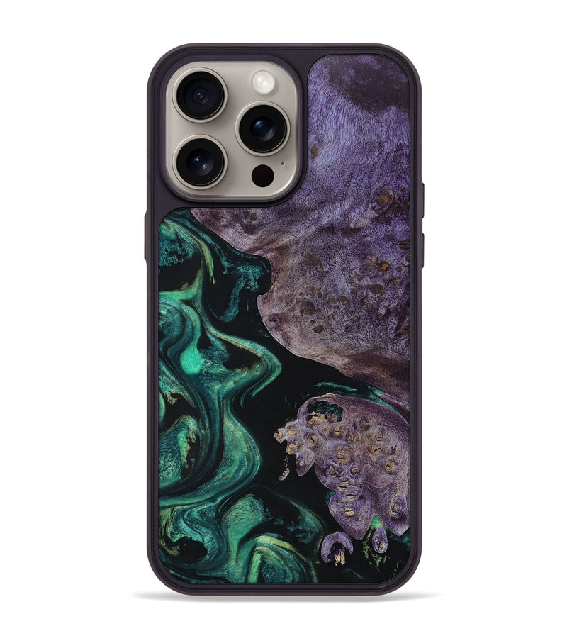 iPhone 15 Pro Max Wood+Resin Phone Case - Tina (Green, 665835)