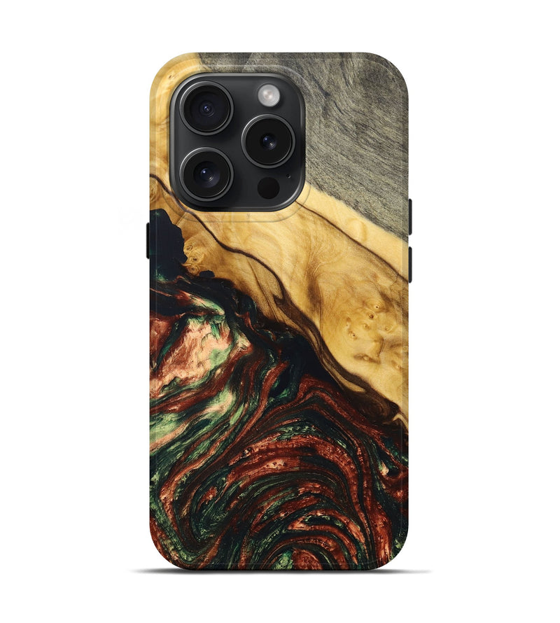 iPhone 15 Pro Wood+Resin Live Edge Phone Case - Bennett (Green, 665952)