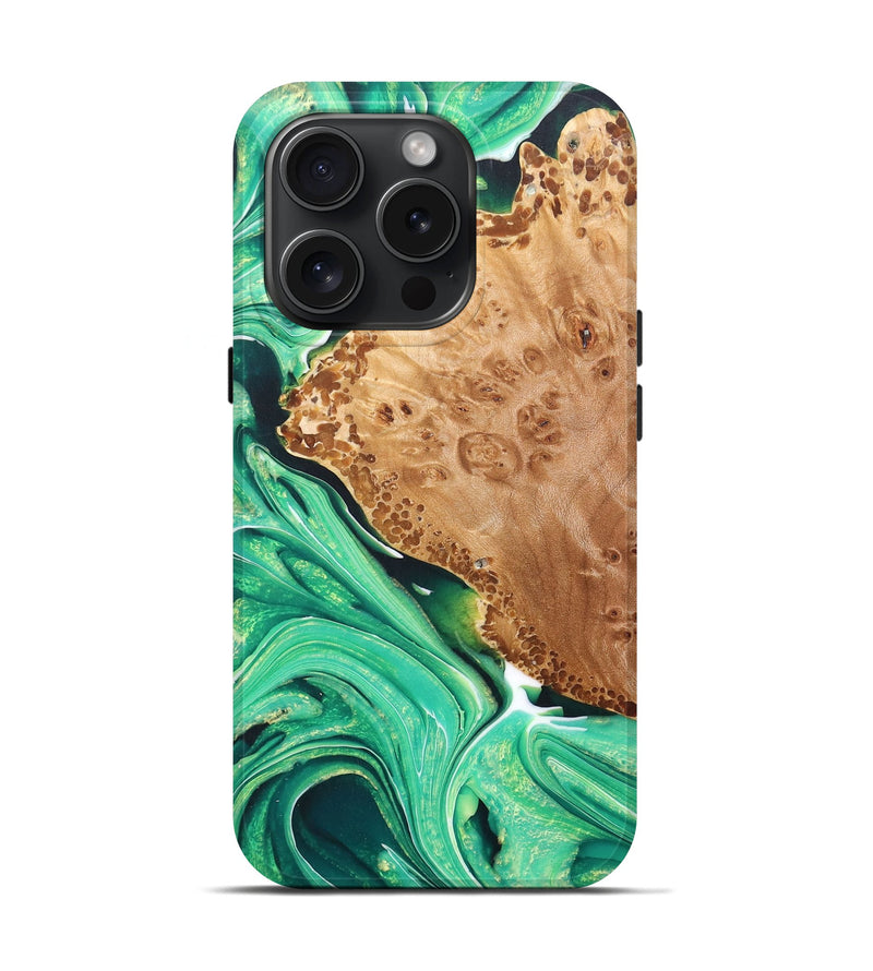 iPhone 15 Pro Wood+Resin Live Edge Phone Case - Roy (Green, 665954)