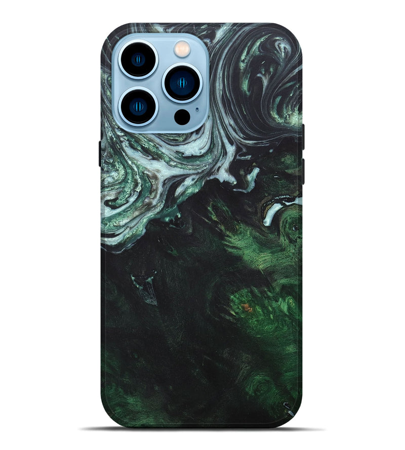 iPhone 14 Pro Max Wood+Resin Live Edge Phone Case - Maria (Green, 665955)
