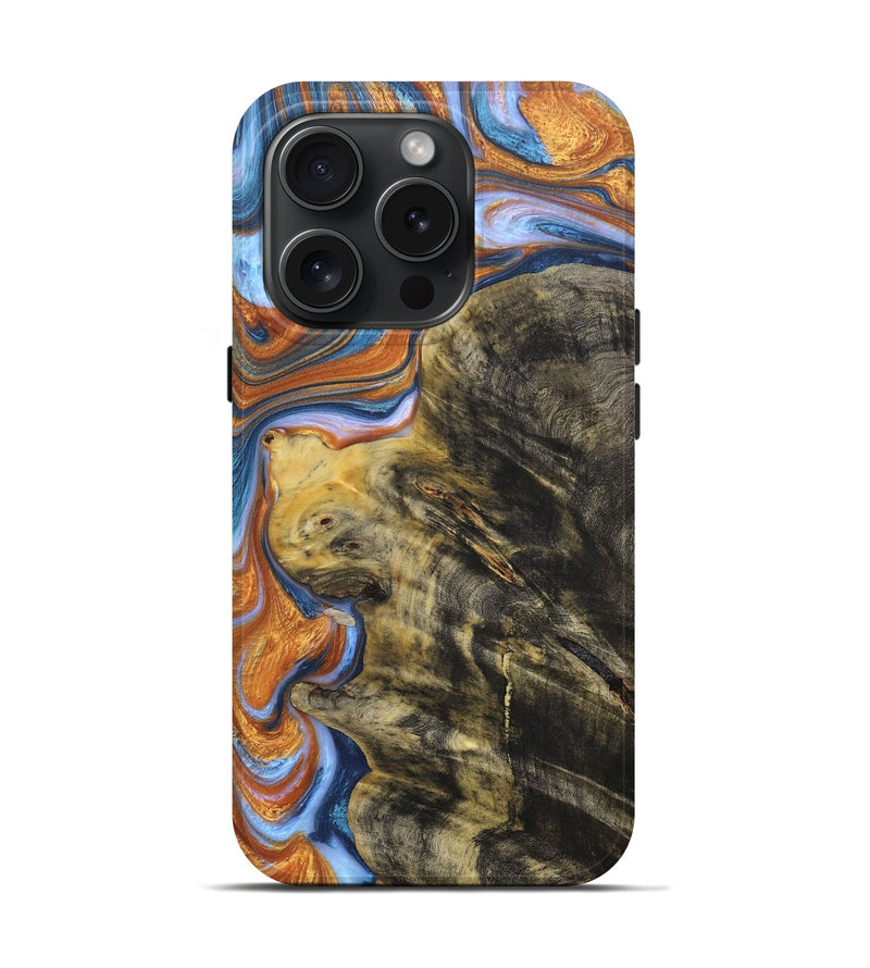 iPhone 15 Pro Wood+Resin Live Edge Phone Case - Killian (Teal & Gold, 665960)
