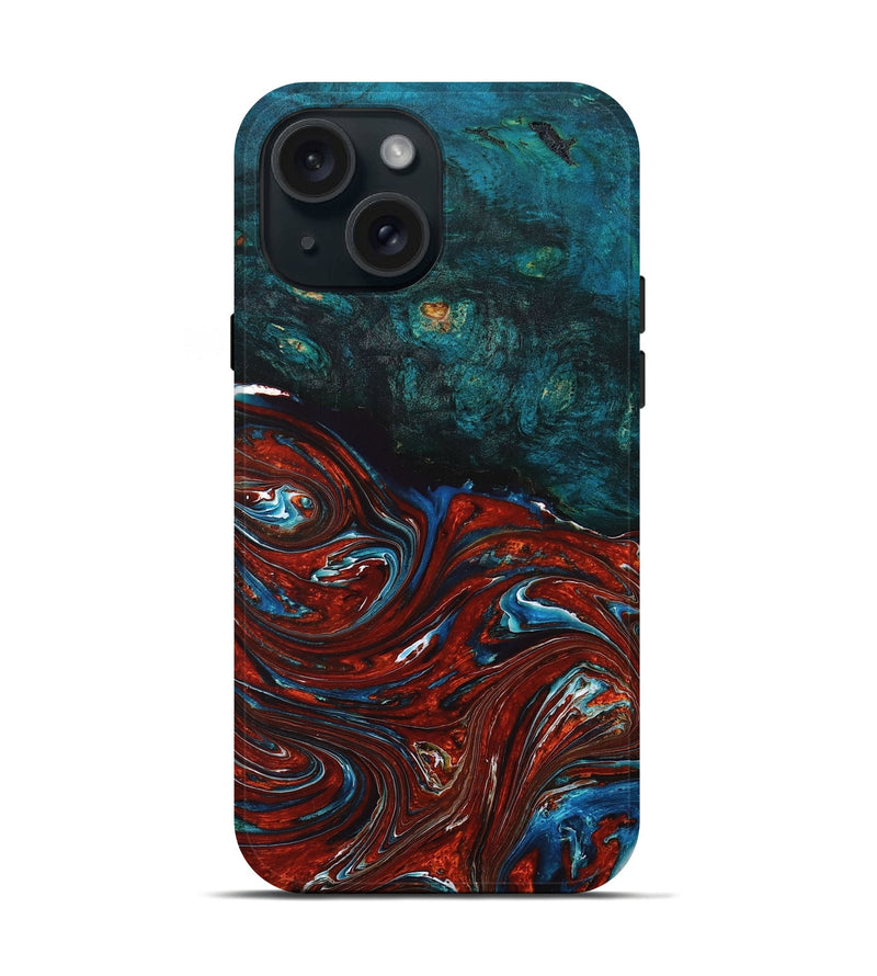 iPhone 15 Wood+Resin Live Edge Phone Case - Bobbi (Blue, 665962)