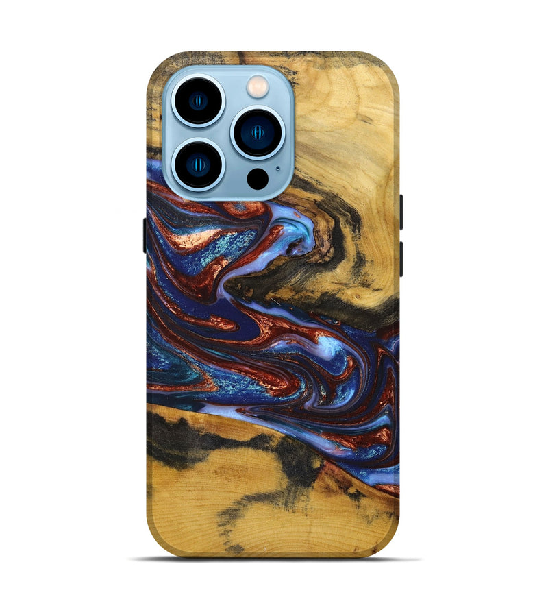 iPhone 14 Pro Wood+Resin Live Edge Phone Case - Lesly (Teal & Gold, 665968)