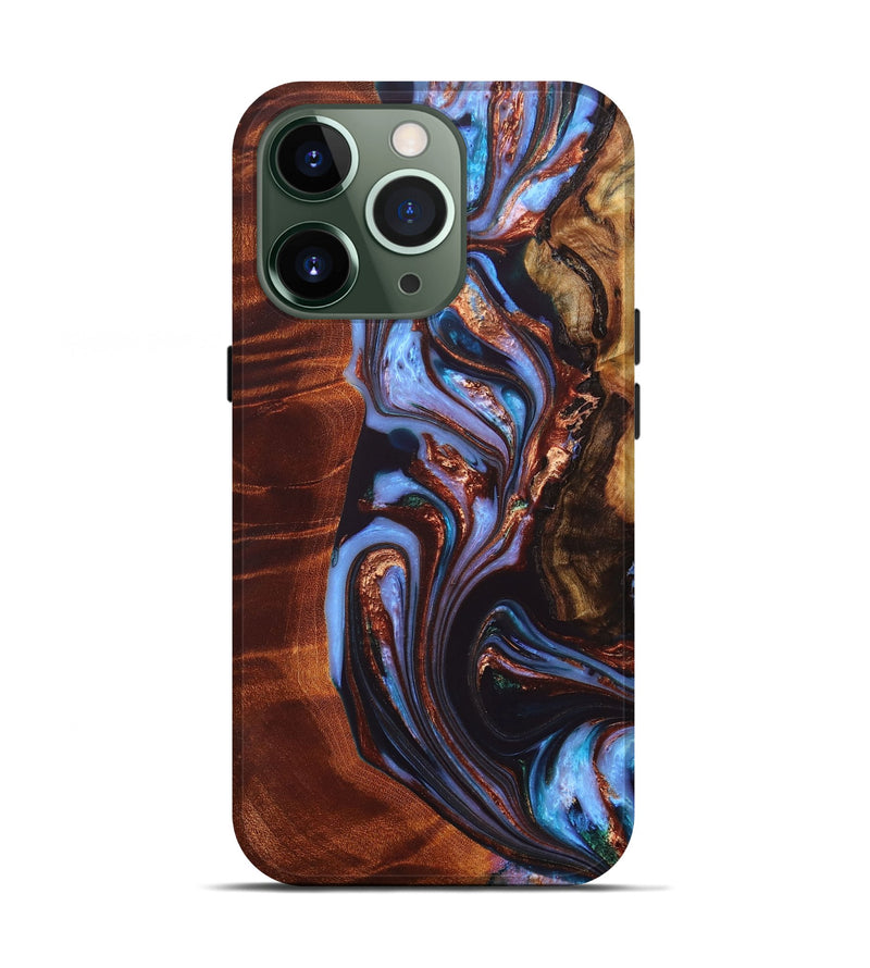 iPhone 13 Pro Wood+Resin Live Edge Phone Case - Elmer (Teal & Gold, 665972)