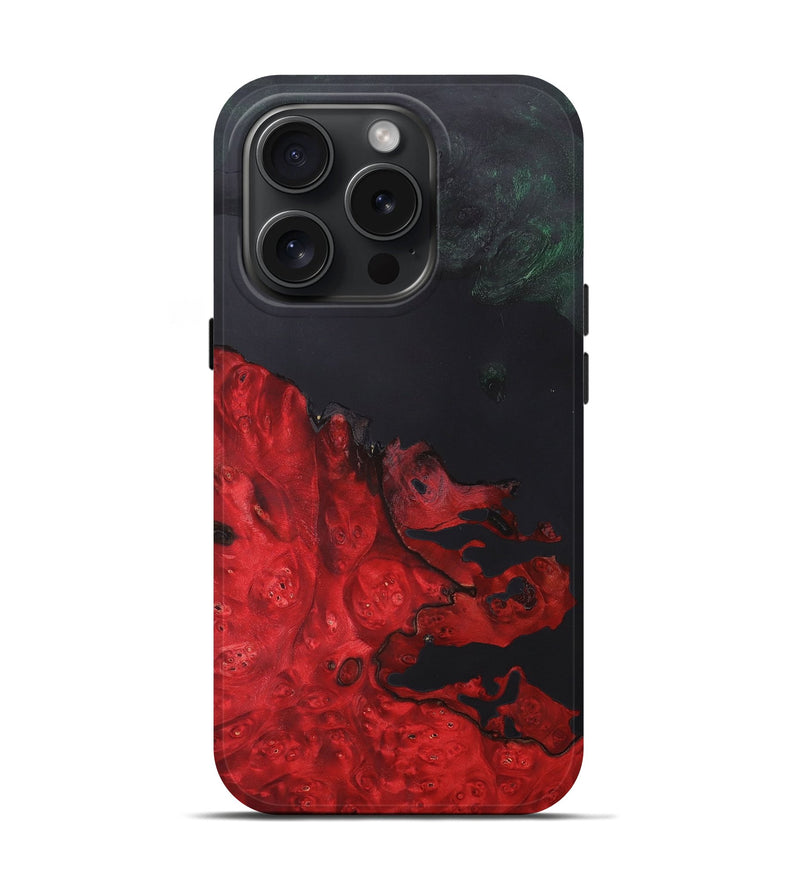 iPhone 15 Pro Wood+Resin Live Edge Phone Case - Flora (Pure Black, 665982)