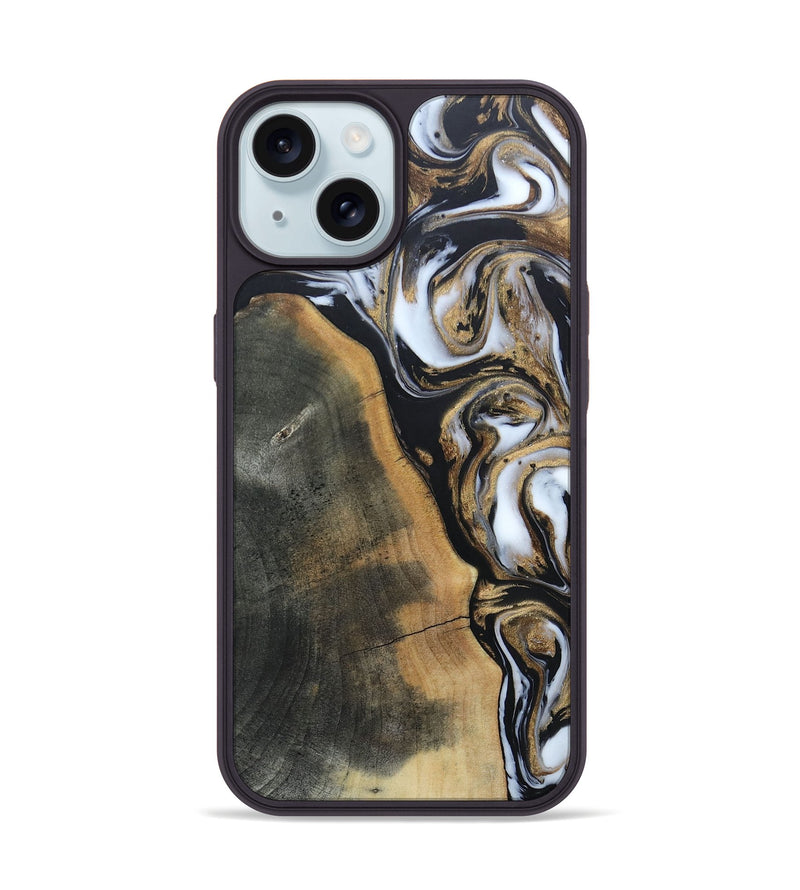 iPhone 15 Wood+Resin Phone Case - Skye (Black & White, 666114)