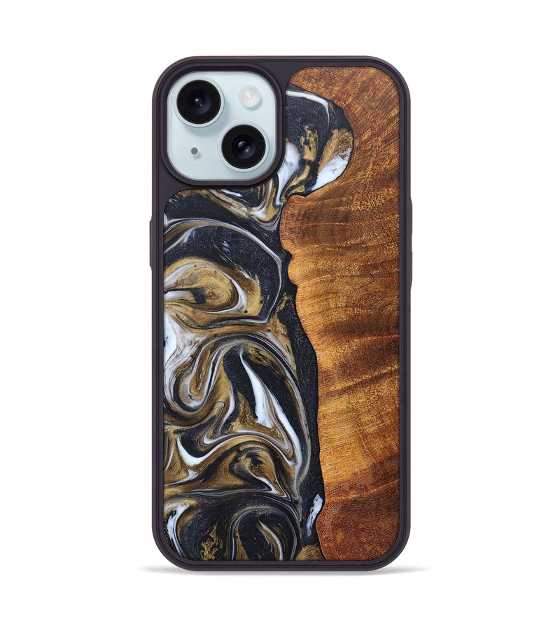iPhone 15 Wood+Resin Phone Case - Farrah (Black & White, 666205)