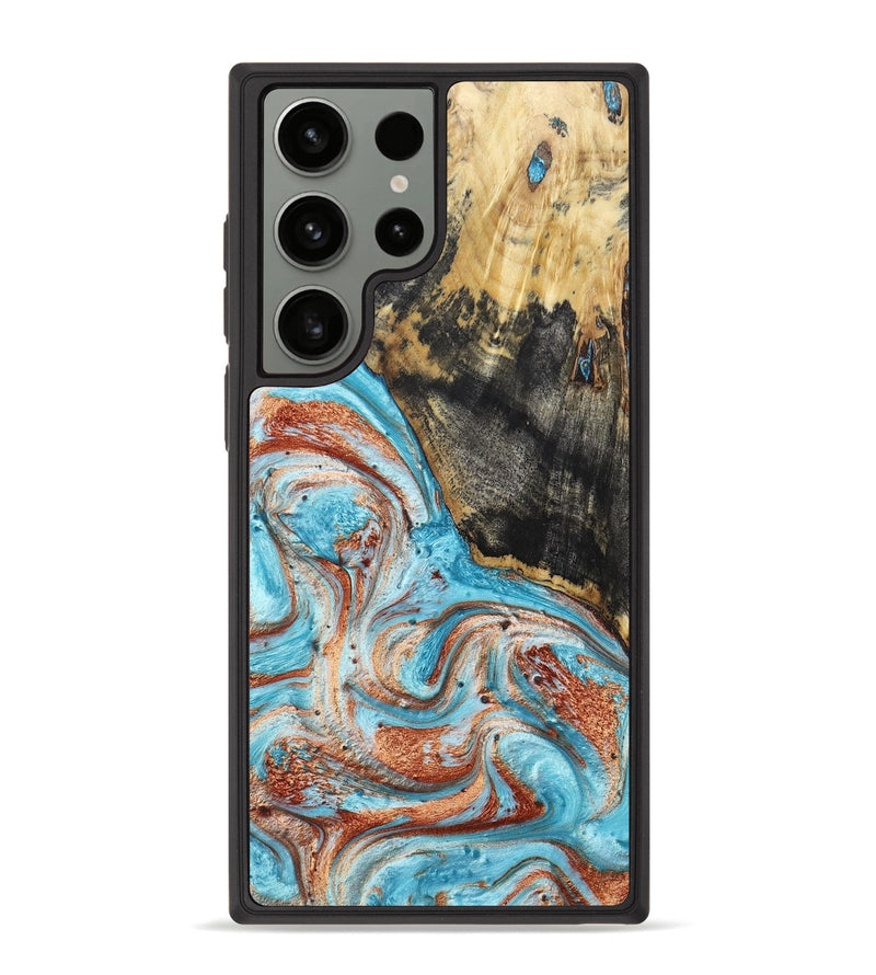 Galaxy S23 Ultra Wood+Resin Phone Case - Guy (Teal & Gold, 666448)