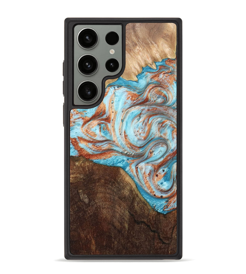 Galaxy S23 Ultra Wood+Resin Phone Case - Alexus (Teal & Gold, 666450)