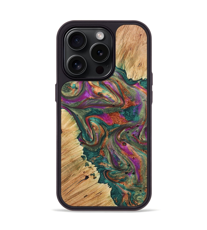 iPhone 15 Pro Wood+Resin Phone Case - Emma (Green, 666527)