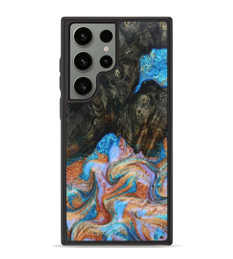 Galaxy S23 Ultra Wood+Resin Phone Case - Beulah (Teal & Gold, 666623)