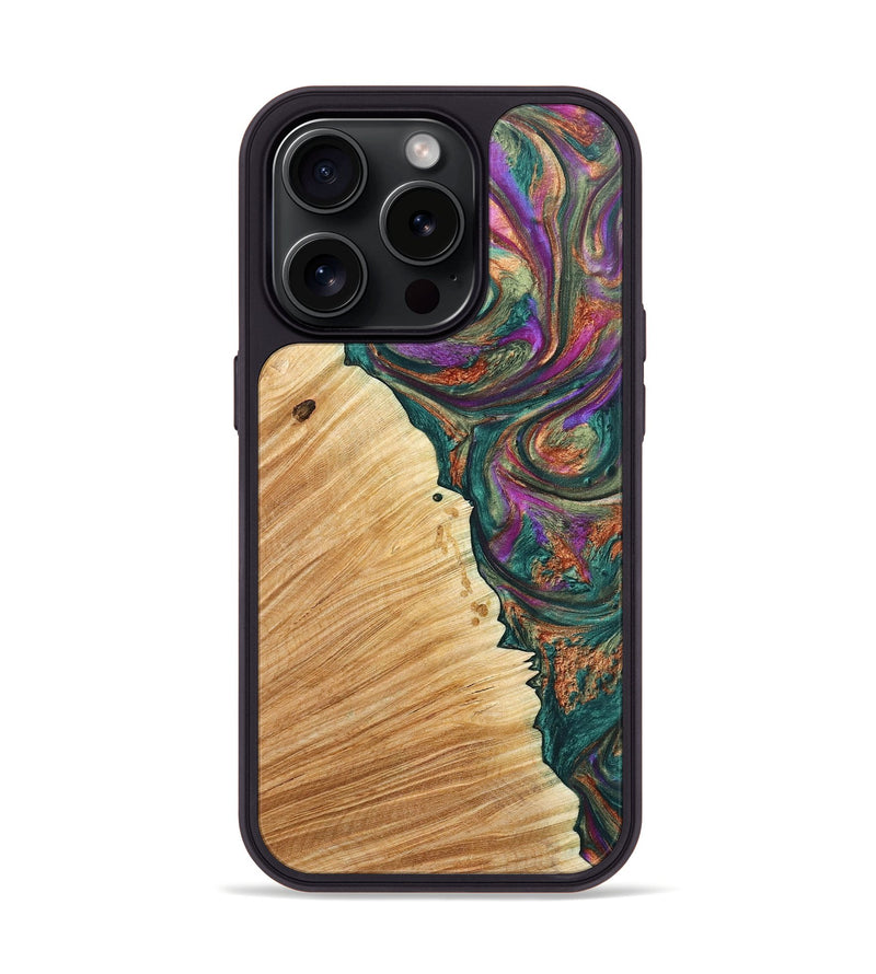 iPhone 15 Pro Wood+Resin Phone Case - Emmanuel (Green, 666756)