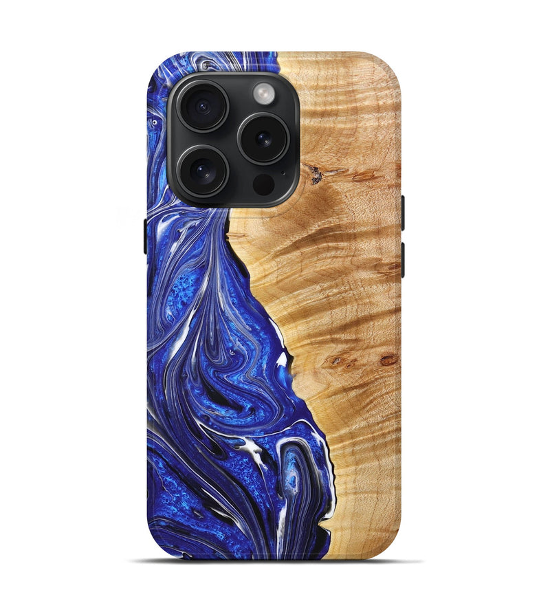 iPhone 15 Pro Wood+Resin Live Edge Phone Case - Declan (Blue, 666905)