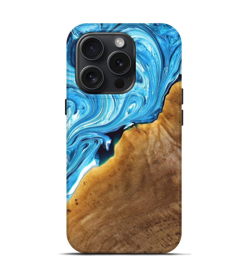 iPhone 15 Pro Wood+Resin Live Edge Phone Case - Zayn (Blue, 666908)