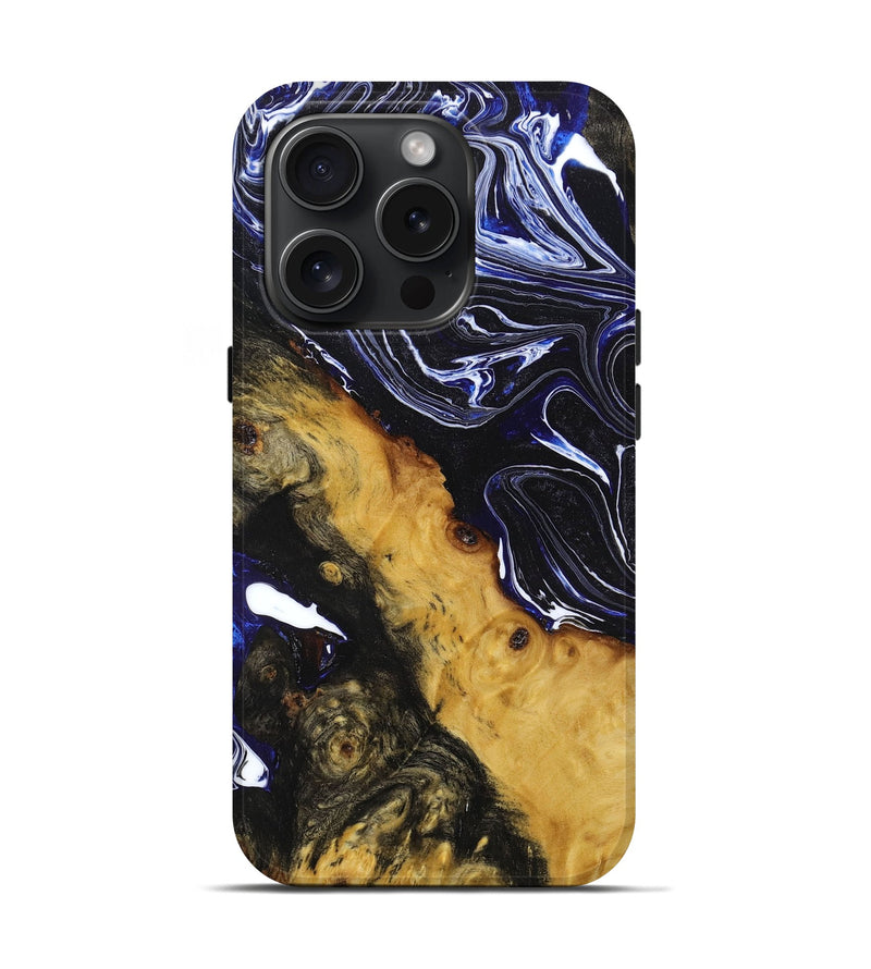 iPhone 15 Pro Wood+Resin Live Edge Phone Case - Laurel (Blue, 666909)