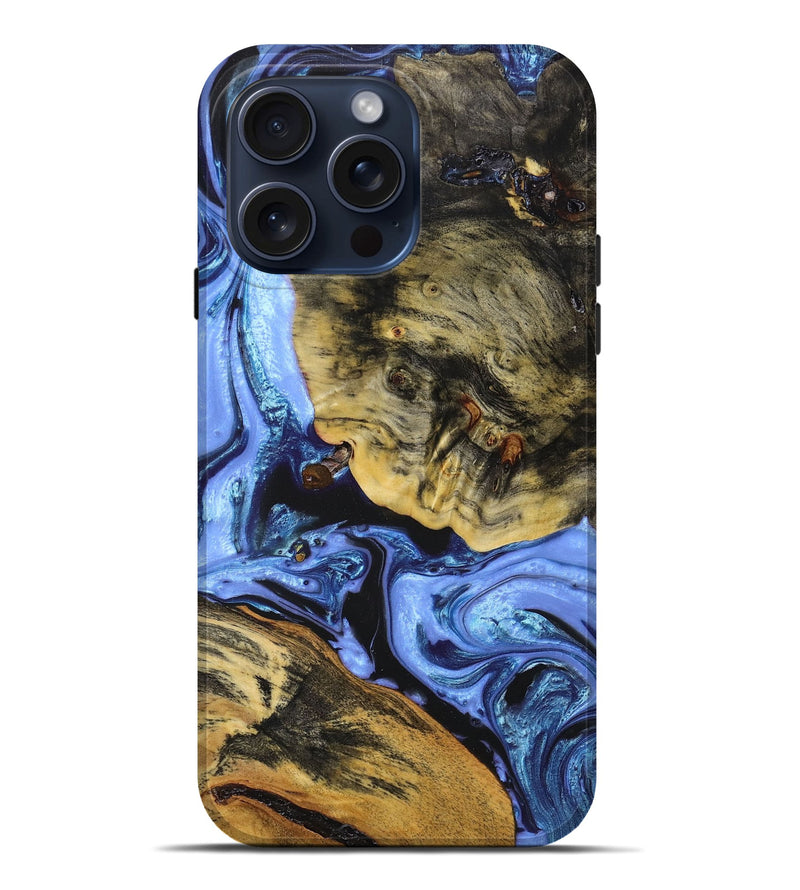 iPhone 15 Pro Max Wood+Resin Live Edge Phone Case - Emmanuel (Blue, 666912)