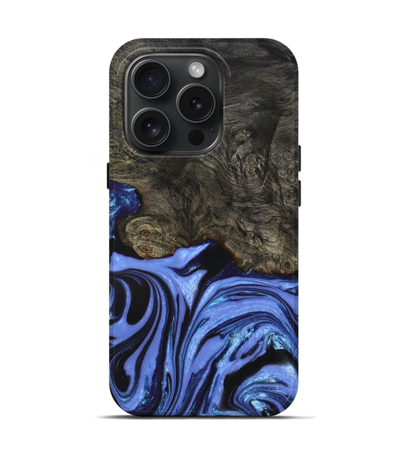 iPhone 15 Pro Wood+Resin Live Edge Phone Case - Brynn (Blue, 666914)
