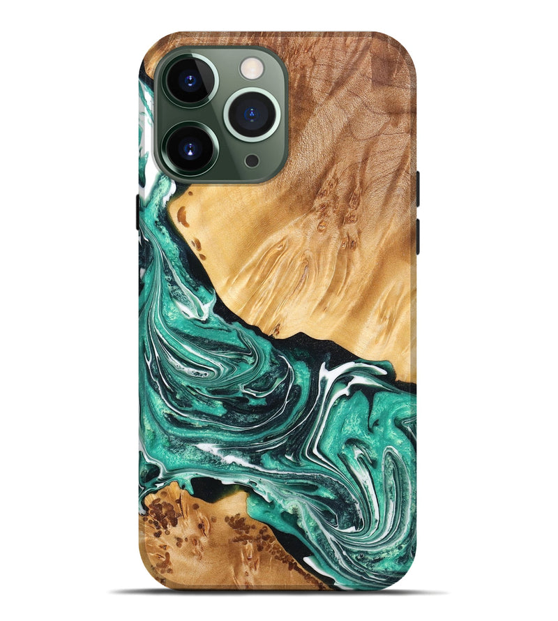 iPhone 13 Pro Max Wood+Resin Live Edge Phone Case - Caleb (Green, 666916)