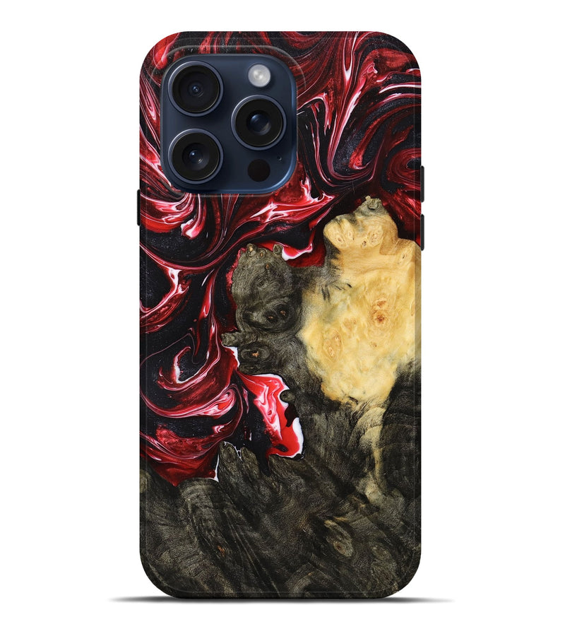 iPhone 15 Pro Max Wood+Resin Live Edge Phone Case - Mallory (Red, 666919)