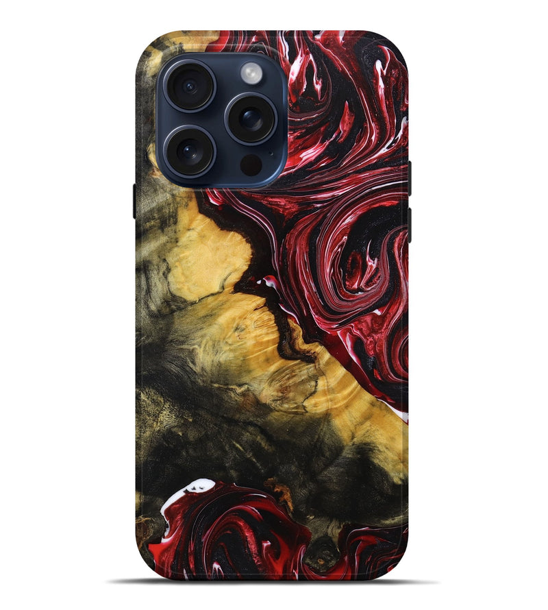 iPhone 15 Pro Max Wood+Resin Live Edge Phone Case - Aitana (Red, 666920)