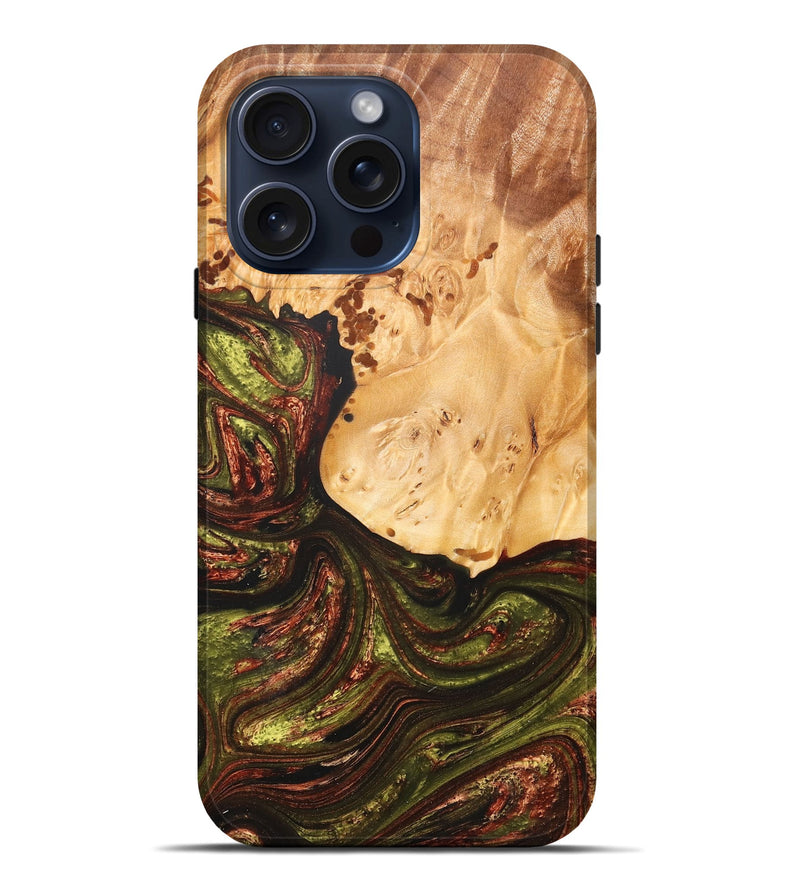 iPhone 15 Pro Max Wood+Resin Live Edge Phone Case - Sally (Green, 667100)