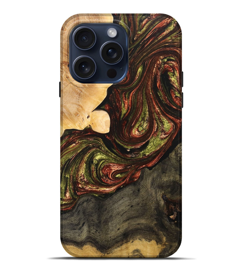 iPhone 15 Pro Max Wood+Resin Live Edge Phone Case - Aisha (Green, 667101)