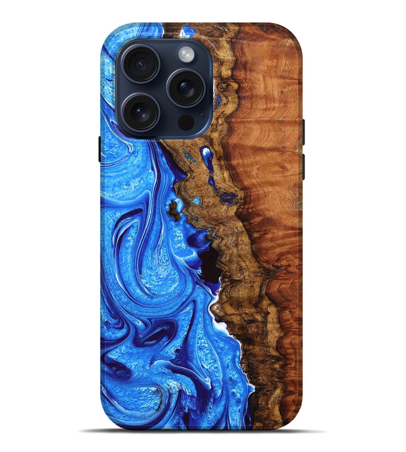 iPhone 15 Pro Max Wood+Resin Live Edge Phone Case - Patrick (Blue, 667109)
