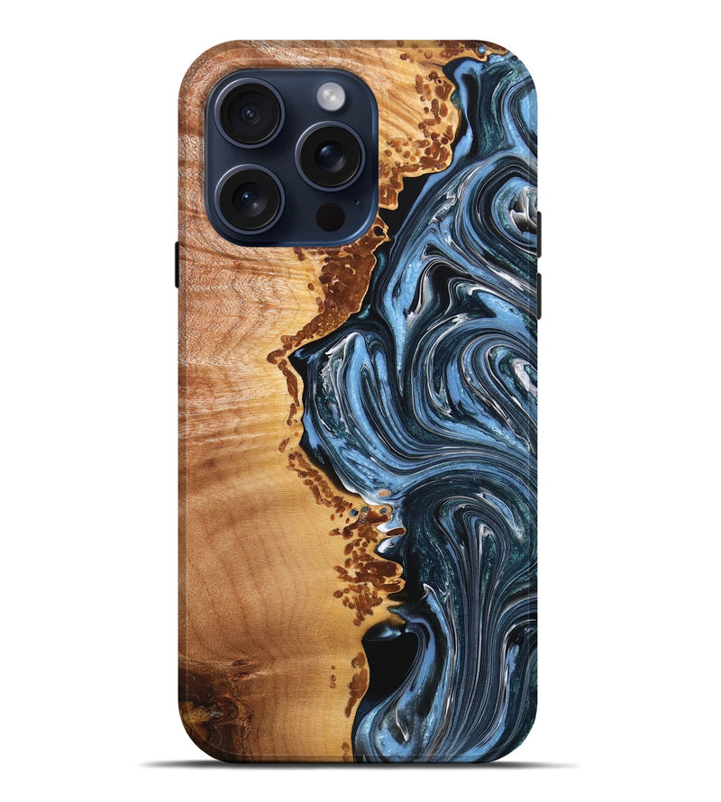 iPhone 15 Pro Max Wood+Resin Live Edge Phone Case - Bobby (Blue, 667110)
