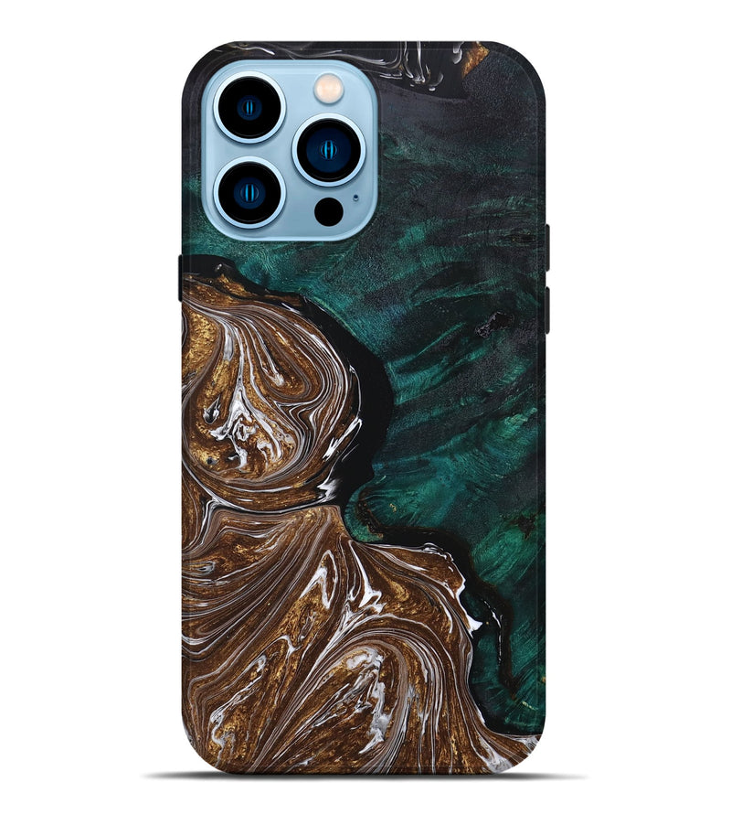 iPhone 14 Pro Max Wood+Resin Live Edge Phone Case - Connor (Green, 667126)