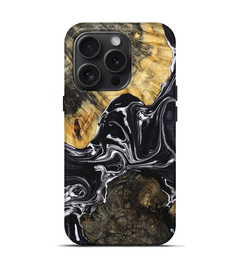 iPhone 15 Pro Wood+Resin Live Edge Phone Case - Stefanie (Black & White, 667128)