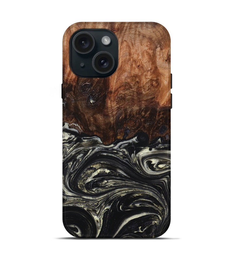 iPhone 15 Wood+Resin Live Edge Phone Case - Eloise (Black & White, 667129)
