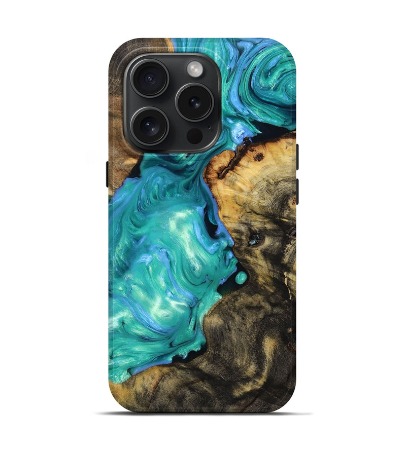 iPhone 15 Pro Wood+Resin Live Edge Phone Case - Skye (Green, 667131)
