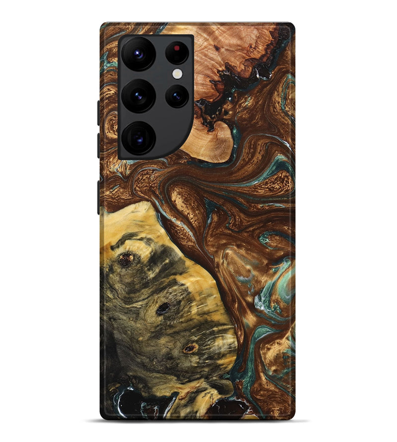 Galaxy S22 Ultra Wood+Resin Live Edge Phone Case - Chester (Teal & Gold, 667137)