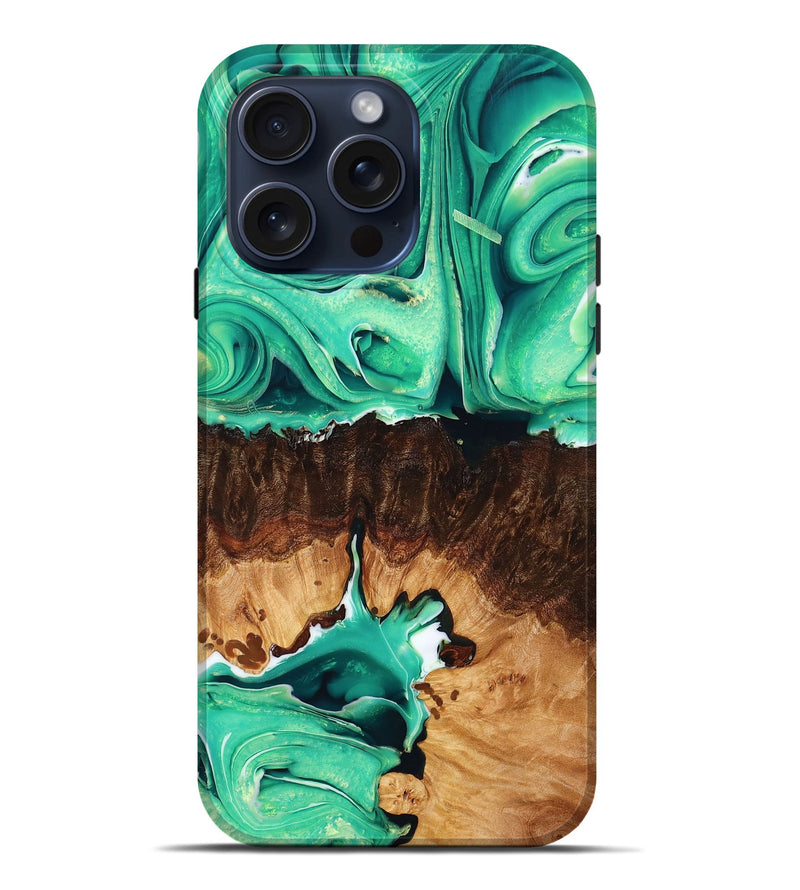 iPhone 15 Pro Max Wood+Resin Live Edge Phone Case - Elijah (Green, 667138)