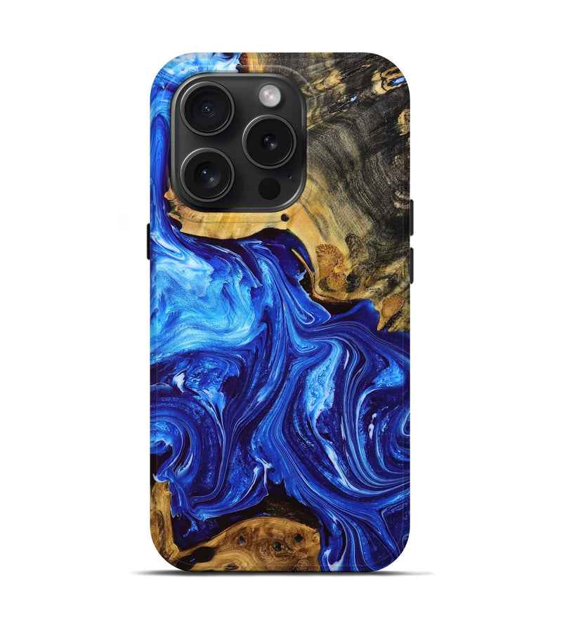 iPhone 15 Pro Wood+Resin Live Edge Phone Case - Gwen (Blue, 667159)