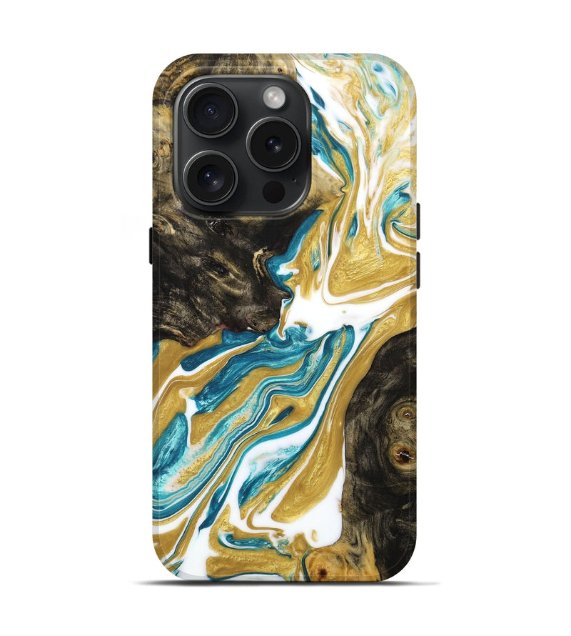 iPhone 15 Pro Wood+Resin Live Edge Phone Case - Roxanne (Blue, 667160)