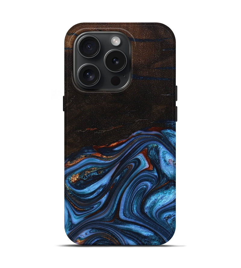 iPhone 15 Pro Wood+Resin Live Edge Phone Case - Lindsay (Blue, 667283)