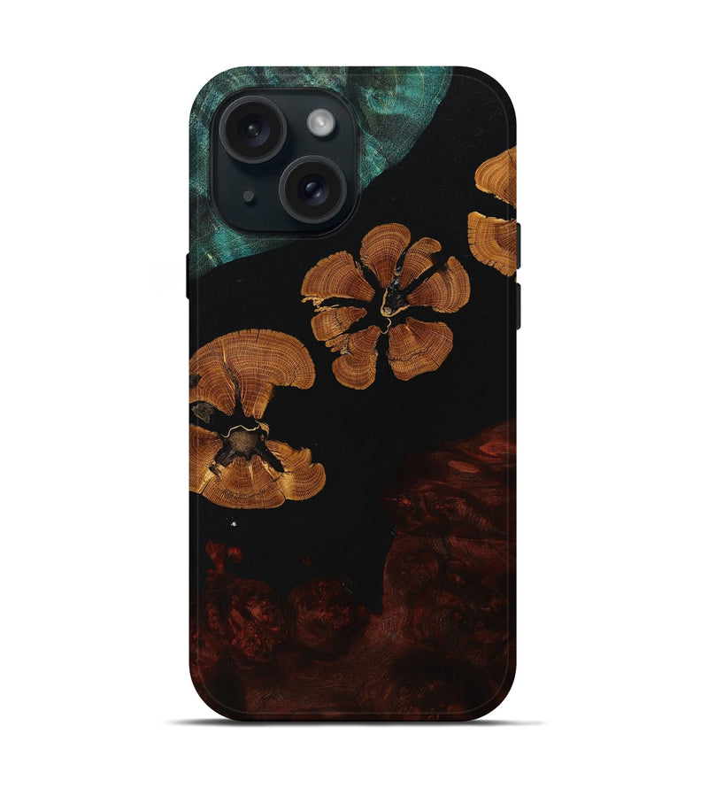 iPhone 15 Wood+Resin Live Edge Phone Case - Alina (Pure Black, 667291)